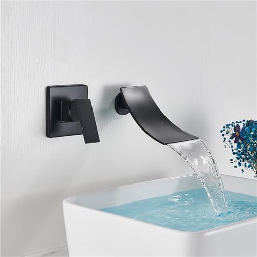 Mitigeur d'évier cascade encastrable noir mat et robinet de lavabo mural - 4