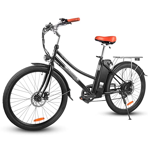 F-wheel E-Bike Damen - 26” City Elektrofahrrad für Erwachsene, 360WH Commute Elektrisches Fahrrad Mit Herausnehmbarer 36V/10Ah Lithium-Batterie und Shimano 7-Gang (Black) Cover