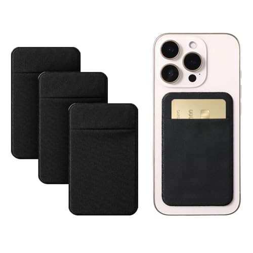4 Stück Handy-Kartenhalter mit Selbstklebendem Aufkleber,Schwarz Handy-Kartenfach Brieftasche Handy Kartenhalter zum aufkleben für Smartphones Kartenetui aus Stretchstoff, Handy-Kartenfach Brieftasche