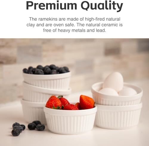 Nuwave Ceramic Ramekins 8 oz, Set of 6, Elegant Classic Style for Baking Souffles, Creme Brulées, Custards, Puddings, 4.3” Wide & 2” Tall, Microwave, Oven & Dishwasher-Safe, Ivory White (6) by Nuwave - Image 4