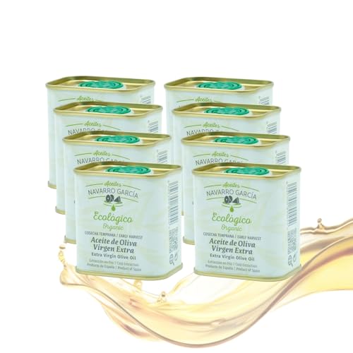 Aceite de Oliva Virgen Extra Ecológico 500ml | Almazara Familiar | AOVE Picual Orgánico Prensado en Frío | Agricultura Ecológica Certificada (8 Latas 100 ml por paquete)