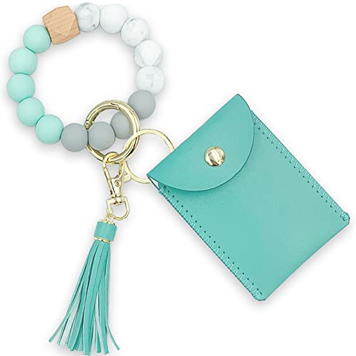 Deggodech Schlüsselanhänger Armband mit Brieftasche für Frauen, Schwarz Silikon Perlen Elastisches Schlüsselringe Armreif Auto Schlüsselanhänger für Damen (Grün) Cover