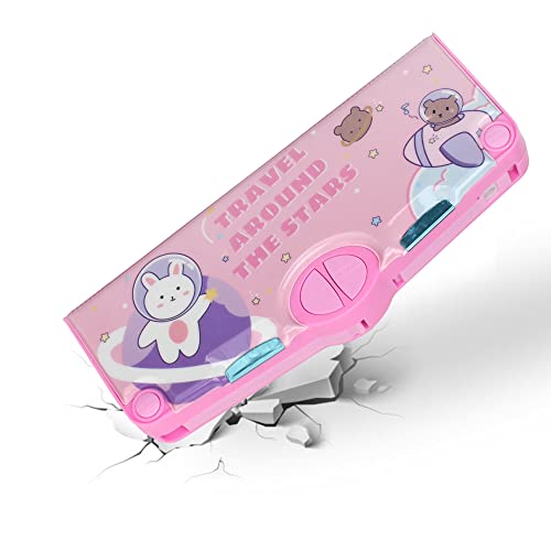 Image of Minache Multifunction Pencil Case Pencil Box with 2 Compartments Cartoon Pattern Stationery Set with Pop Out Scissors and Pencil Sharpener, 7483+Style 4, bh-07483-04AD
