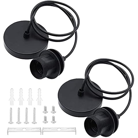 ZHIQIN 2 Pack E27 Pendant Light Fitting Ceiling Rose Pendant Modern Light Pendant Fitting Ceiling Fitting Set for Ceiling Pendant Light with 1M Cable,Black Cover