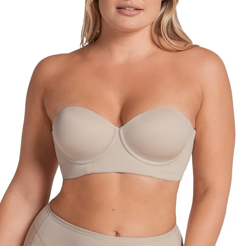 Leonisa Strapless Bras for Women - Underwire Longline Back Smoothing Bra, Full Coverage Support