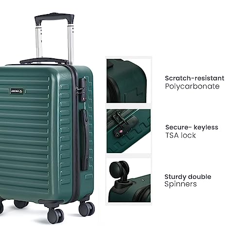 Image of Assembly Cabin Suitcase Small & Hard Shell Laptop Bag with Flat-Lay Opening, 8 Spinner Wheels, Premium Polycarbonate Hard Shell Carry On Luggage Combo for Business Travel, Green