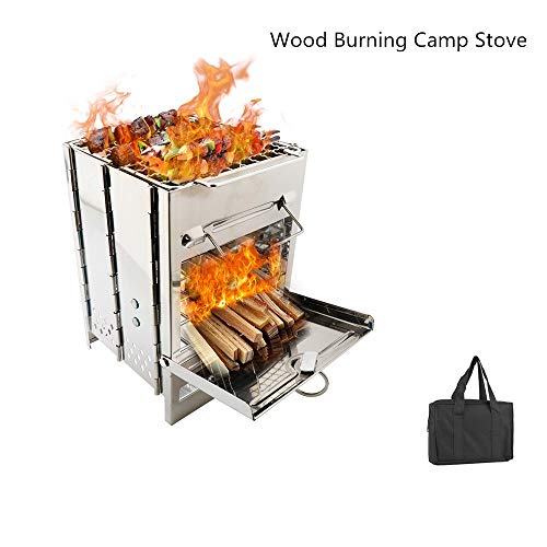 Tragbarer Holzofen, Picknick-Holzkohlegrill aus rostfreiem Stahl, brennbarer Herd, langlebiger, klappbarer Campingkocher-Grill mit