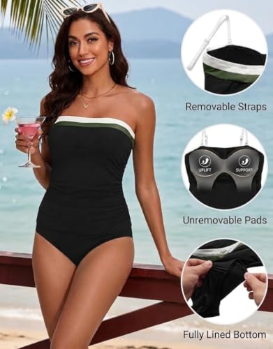 Image of Daci Womens Strapless Tankini Swimsuits- 2 Piece Tummy Control Tankini Swimsuit Bandeau Tankini Tops with Bottoms