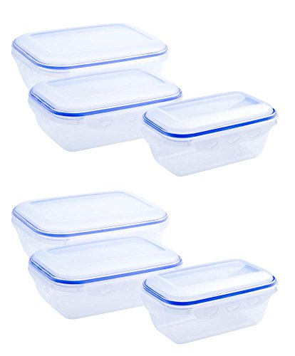 culinario 6er Set Frischhaltedosen, Aufbewahrungsdosen 2x 2,5 Liter, 2x 1,3 Liter und 2x 800 ml, ineinander stapelbar Cover