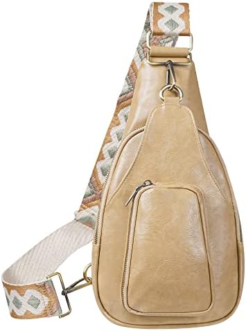 KFXFENQ Sling Bag for Women PU Leather Sling Bags for Women Crossbody Sling Backpack Fashion Chest Bag for Women Travel (Khaki)