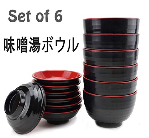 Set Of 6 Japanese Melamine 味噌湯ボウル4" Miso Soup Rice Bowls With Lid (B11894) ~ We Pay Your Sales Tax #TOP6