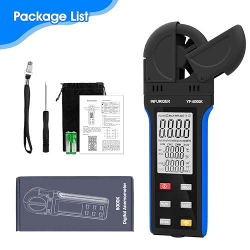 Digital Anemometer Wind Speed Meter, 6-in-1 Wind Gauge for Velocity/Temperature/Relative Humidity, Auto-Off with Data Hold, LCD Backlight, for Shooting, Sailing