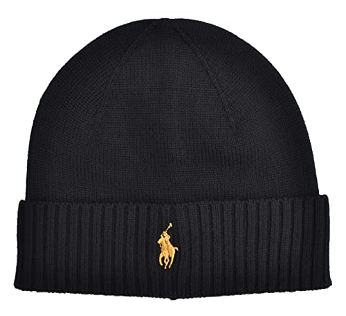 Ralph Lauren Strickmütze Mütze Beanie Fold Over Hat Schwarz
