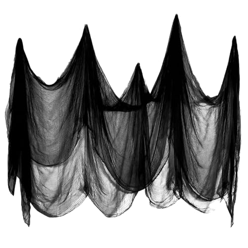 Ajuanbazha Gasa Negra de Halloween 215x500cm, Tela Espeluznante para Decoración de Casas Embrujadas, Puertas, Ventanas, Paredes y Fiestas de Halloween Interior y Exterior