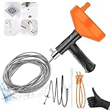 Drain Snake Auger 33 Feet, Plumbing Snake Drain Hair Clog Removal Tool, Heavy Duty Toilet Snake Auger, Sink Unclogger Drain Cleaner Tool for Bathroom Kitchen Tub Shower Drain Clog Remover with Gloves
