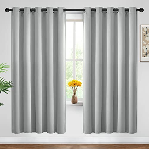 Yakamok Blackout Curtains Room Darkening Thermal Insulated Window Panels,Solid Grommet Top Drapes for Bedroom/Living Room(62Wx72L, Light Grey, 2 Panels)