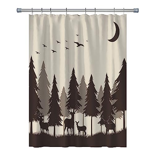 RV Shower Curtains Forest Mountain Happy Camper Cloth Fabric RV Bathroom Decor Curtain Sets with Hooks 47WX64H Inches (Grey Black)