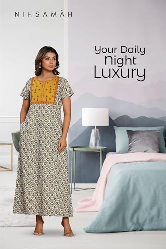 Image of NIHSAMAH Cotton Nighty for Women - Printed Stylish Night Gown, Comfortable Sleepwear Long Nightwear, Maxi