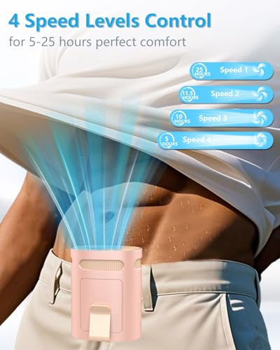 Belt Fan Clip On Waist Portable Cooling Fan-Tiny Silent Personal Fans Chargable Battery Powered,Coolclip Body Fans Under Clothes Inside Shirt Hip Back,Hot Flash Neck Cooler for Adults Child Pink