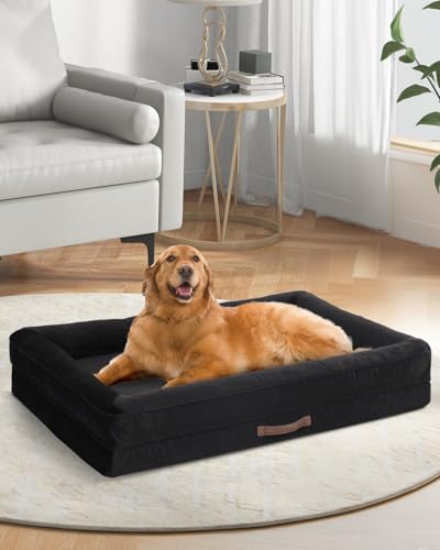 Upvilla Orthopädisches Hundebett XL, Hundekorb Waschbar mit Eierförmiger Kistenschaum，Wasserdicht Hundesofa mit rutschfeste Unterseite und Vierseitiges Kissen (Black, 117x76x19cm)