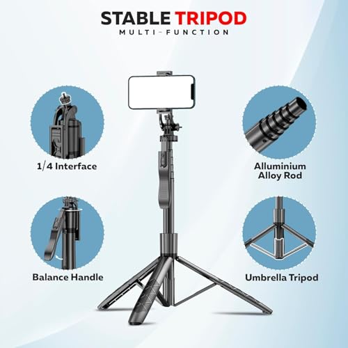 Image of SooPii All-in-One Bluetooth Selfie Stick Tripod with Wireless Remote, 360 Rotation, Extendable & Foldable Stand for Mobile Phones,GoPro & Action camera, Ideal for Vlogging, Travel, and Live Streaming