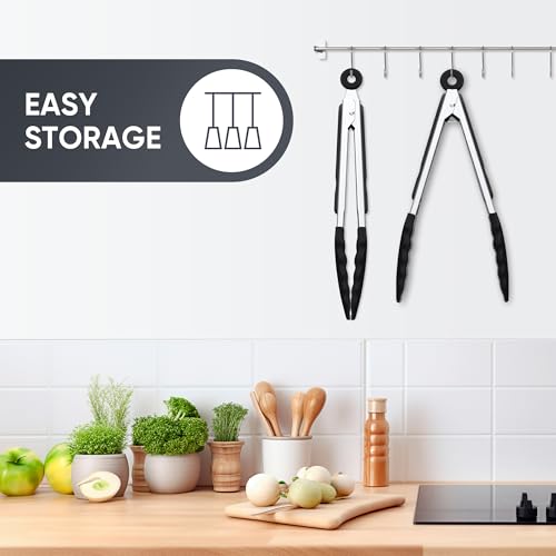 9 Inch Kitchen Tongs, Stainless Steel Cooking Tongs with Silicone Tips - Image 6