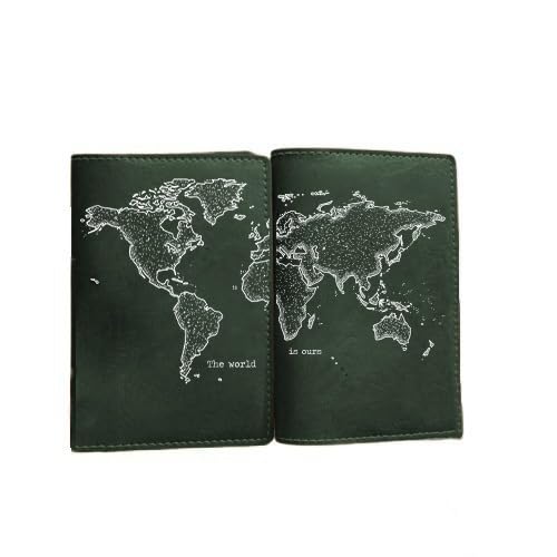 World Map Couple Passport Cover for Men and Women | Travel Accessories Organizer | Vegan Leather Passport Holder | Unisex Handcrafted Gift | (Forest Green)-image-23