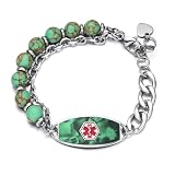 Customizable Medical Alert Bracelets for Women & Men, 2-Layer Turquoise Stone Beads Chain Medical ID Bracelets, Stainless Steel ID Tag with Free Engraving, Adjustable 6.5-7.5 Inches / 7.5-8.5 Inches