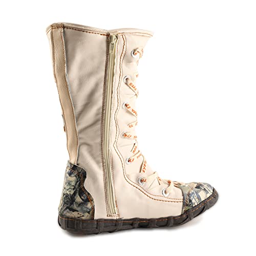 TMA EYES Long Washed Contrast-Stitch Lace Eyes Side Zipper Women's Boots3