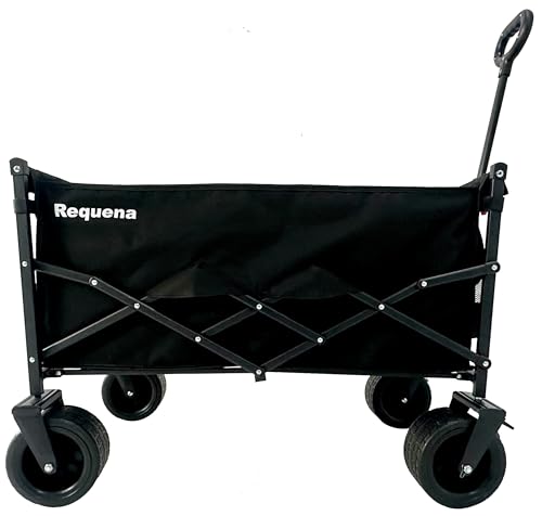 Requena Folding Wagon with Wide Wheels – Portable Trolley for Camping, Beach, Garden, Picnic, Fishing & Shopping – Adjustable Handle, 330lb Heavy-Duty Foldable Cart on Wheels, C-2402 Black