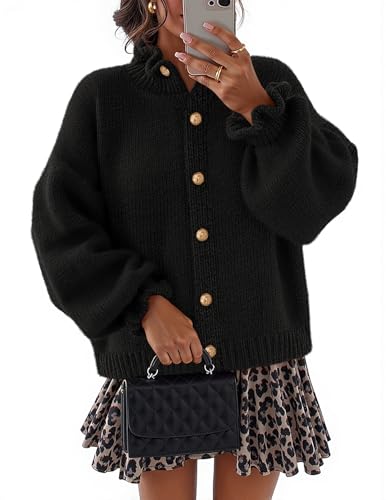 MEROKEETY Women's Fall 2025 Chunky Cardigan Sweaters Trendy Ruffle Button Down Long Sleeve Casual Knit Coat Winter Clothes