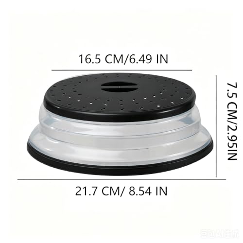 Image of Small Collapsible Microwave Splatter Cover(black, 8 IN) | Microwave Plate Cover With Steam Vent,BPA-Free Silicone & Plastic