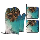 Juego de 4 manoplas de horno y soportes para ollas de las Islas del Caribe, guantes de horno resistentes al calor y almohadillas aisladas, artículos esenciales de cocina.