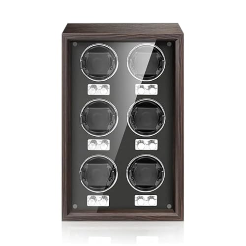 Image of Bequest Watch Winders for 3 /6 Automatic Watches Wooden Rotating Watch Box 15 Rotation Modes Setting Display Case with LED Light, AC or USB Powered Super Quiet Mabuchi Motor, Black, 6 Winding Spaces