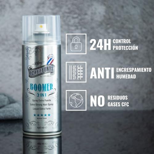Beardburys HairSpray 2 en 1 Boomer | Laca Profesional para el Pelo Hombre, Mate con Fijación Extra Fuerte, 2 Acabados Concentrado y Nebulizado, Sin C.F.C (2) - imagen 4