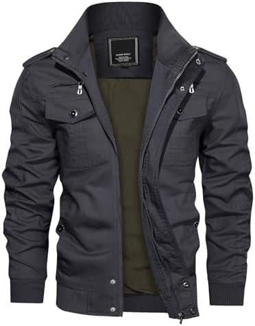 KEFITEVD Mens Warm Fleece Cargo Jacket Winter Military Bomber Work Jackets