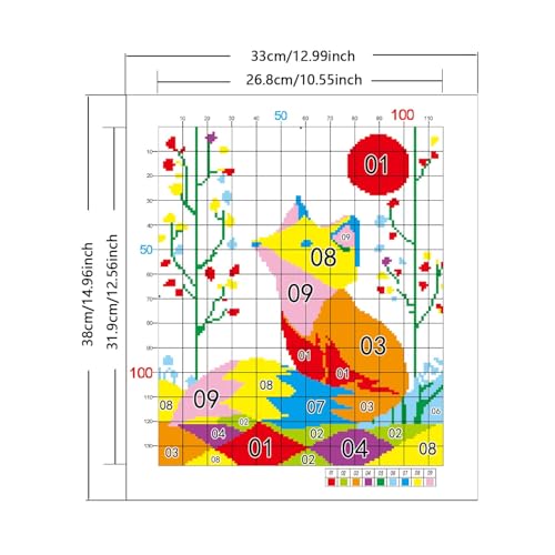 Image of Zhenqing Geometric Red Fox Stamped Cross Stitch Kit for Adults Beginners, 11CT Printed Cross Stitch on White Cotton Fabric, Woodland Animal DIY Needlework Home Decor (66158)