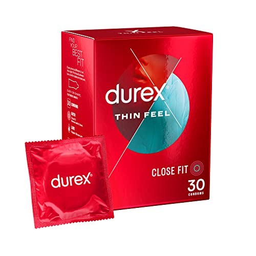 Durex Thin Feel Condoms Close Fit 30s Secure Tighter Natural Latex with Silicone Lube Easy On Shape