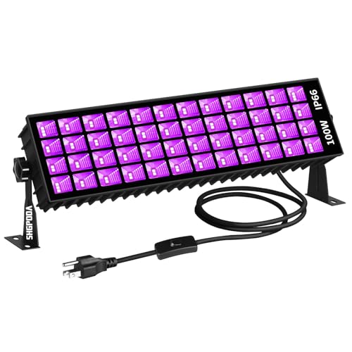 SHGPODA 100W LED Black Light Bar, IP66 Waterproof Blacklight with 6ft Cord+Plug+Switch, Black Lights for Neon Glow Party, Fluorescent Poster, Body Paint, Birthday, Bedroom, Halloween, Christmas