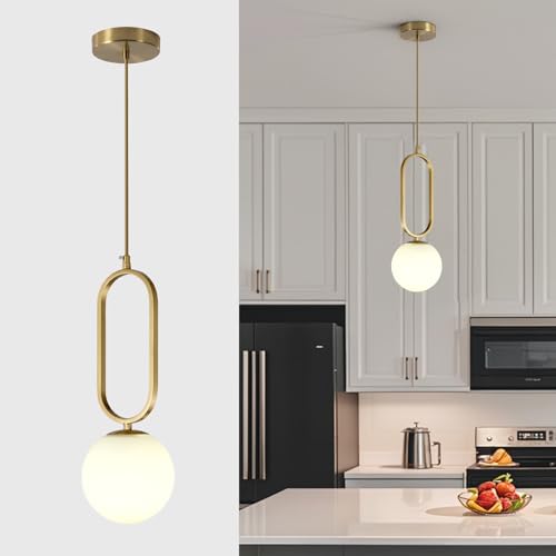 Image of Modern Globe Pendant Lights Mid Century Gold Pendant Lighting Fixture Adjustable Glass Hanging Lamp for Bedroom Living Room Kitchen