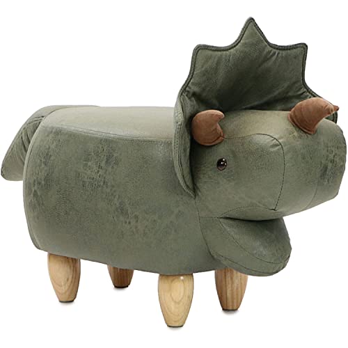 Image of Critter Sitters 14-In. Seat Height Green Triceratops Dinosaur Animal Ottoman, Nursey Furniture for Bedroom, Playroom, and Living Room Decor, Soft Faux-Leather Cushioned Step Stool for Toddlers, Kids