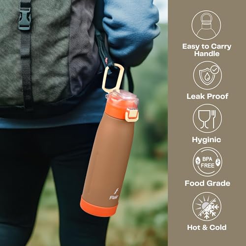 Image of FLAIR Sprint 750ml Vacuum Insulated Water Bottle - 304 Stainless Steel, Double Wall Thermos Flask, Leak-Proof, BPA-Free (Brown)