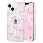 UEEBAI Magnetic iPhone 14 & 13 Case, Bow Compatible With MagSafe, Wireless Slim Clear Ribbon Phone Cover Anti-Yellowing Shockproof Protective for Women Girl - Pink