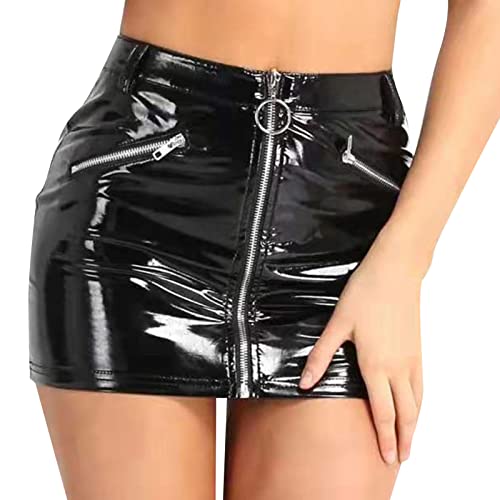 Jupe en Cuir pour Femme - Mini Jupe Sexy en Latex Effet Mouillé - Taille Haute avec Fermeture...
