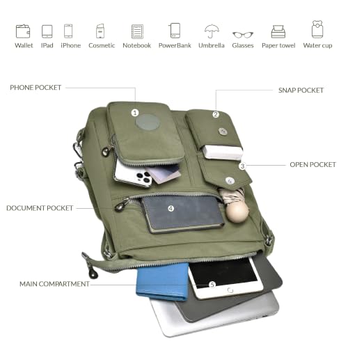 Image of Hobo Purse for Women, Nylon Crossbody Shoulder Handbag Convertible Backpack | Waterproof fabric, built-in anti-theft RFID pocket, multipurpose daily casual handbag
