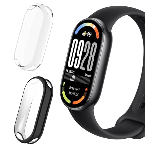 ToVioc Cover Compatibile con Xiaomi Mi Band 10 Custodia Full Protezione, [2 Pezzi] [Anti-Graffio] Shell con Pellicola Protettiva per Xiaomi Mi Band 10 - Nero & Trasparente