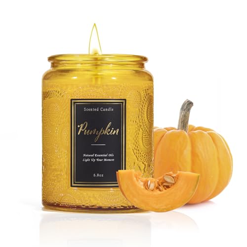 Pumpkin Scented Candle for Home, Luxury Glass Candles Soy Wax,