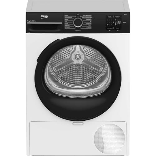 Beko BM3T30230W Wäschetrockner, 10 kg, Frontlader Wärmepumpentrockner, 15 Programme, Sensortrocknung, Säulenfähig, Aquawave Schontrommel, Weiß