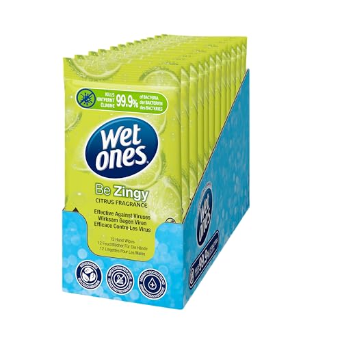 Wet Ones – Be Zingy – Plastic Free Antibacterial Pocket Size Hand Wipes - 144 wipes – 12 packs x 12 wipes