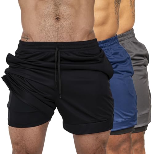 Kit 3 Bermuda Masculina 2 em 1 Shorts Duplo Dry Fit Treino Calção...